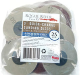 (25pc) Rogue River Tools 3" Quick-Change Sanding Discs (Type - R) (180 Grit)