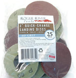 (25pc) Rogue River Tools 3" Quick-Change Sanding Discs (Type - R) (180 Grit)